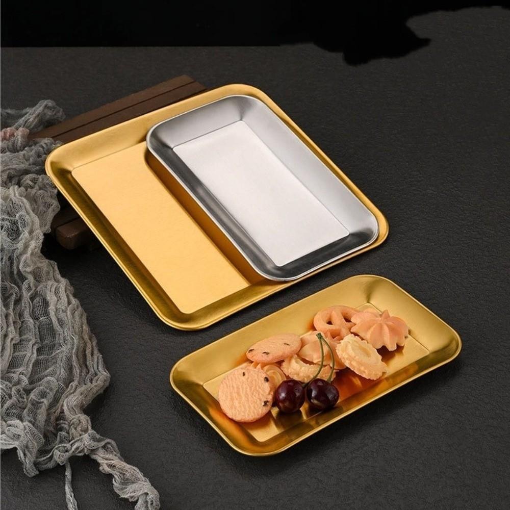 2PCS/SET Rustproof Stainless Steel Tray Flat Design BBQ Plate Serving Plate Shallow Tray Buffet