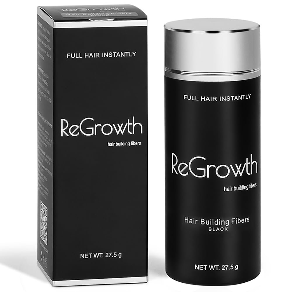 Волокна для наращивания волос Regrowth 27,5 г | Маскировка выпадения волос и загущающий порошок для тонких, редеющих волос | Мгновенный более густой вид для мужчин и женщин - Черный