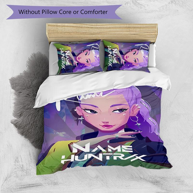 3pcs Custom Name Cartoon Kpop Demon Hunters Bedding Set Duvet Cover Closure Includes 1 Duvet Cover & 2 Pillowcases for All Seasons Bedroom Decor