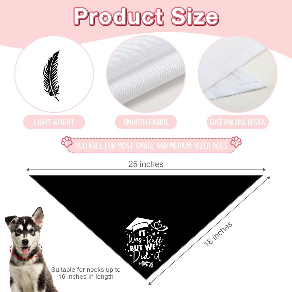 Dog Graduation Bandana It was Ruff but We Did It Dog Graduation Outfits Pet Triangle Scarf Accessories Graduation Announcement Photo Props for Small