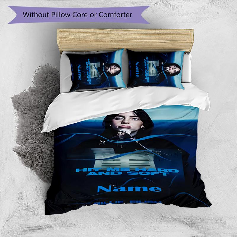 3pcs Custom Name Billie Eilish Bedding Set Duvet Cover Closure Includes 1 Duvet Cover & 2 Pillowcases for All Seasons Bedroom Decor