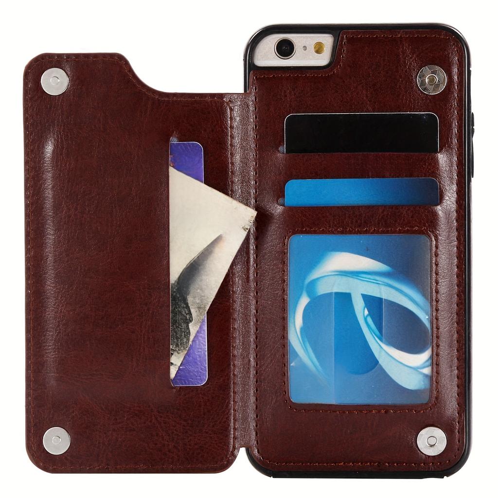 Чехол для телефона-кошелька с держателем для карт, чехол с подставкой для карт из искусственной кожи, двойной магнитной застежкой и прочным противоударным чехлом, для IPhone