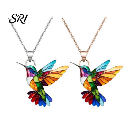 Hypoallergenic Jewelry Rainbow Hummingbird Necklace Acrylic Colorful Bird Pendant Lightweight Fashion Gift for Women Lovers