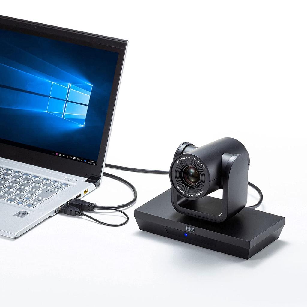 Веб-камера Sanwa Supply с 10-кратным USB A Мегапиксельная с пультом дистанционного управления Совместимый зум, подключение, разрешение 2.1, (CMS-V54BK)