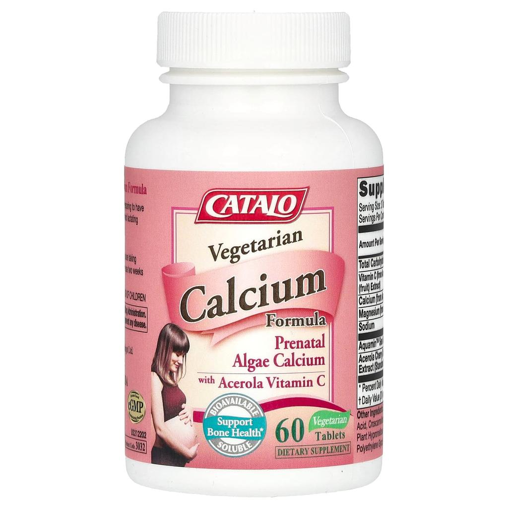 CATALO, Veggie Calcium Formula, Seaweed Calcium for Pregnant Women, Contains Acerola Vitamin C, 60 Veggie Tablets