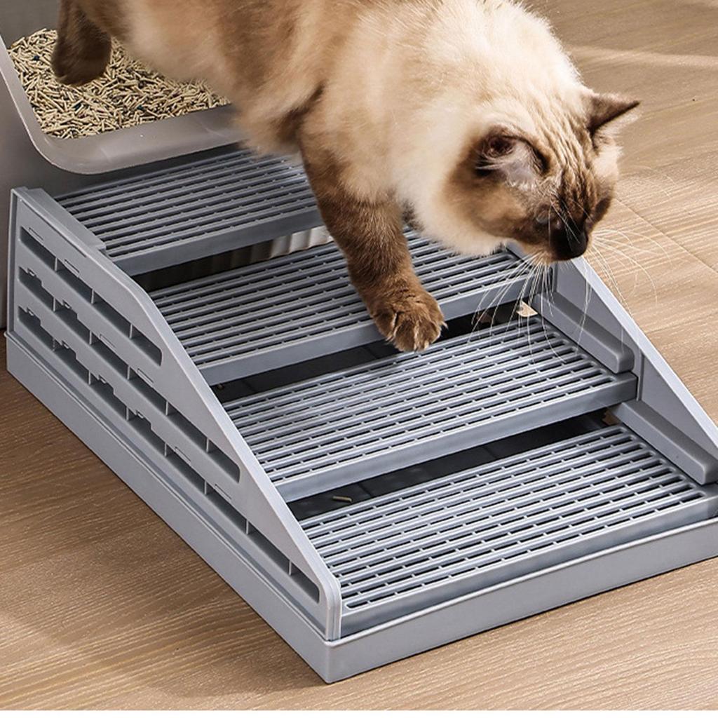 4 Steps Cat Litter Box Ramp, with Filter Function, Portable, Cats Litter Stair Catcher Cat Litter Box Step Cats Litter Trapper
