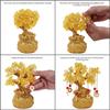 New Gold Crystal Ornaments with Hanging Coin Charms for Health, Wealth and Happiness - Table Decor, Living Room, Office (7 X 3 Inch)