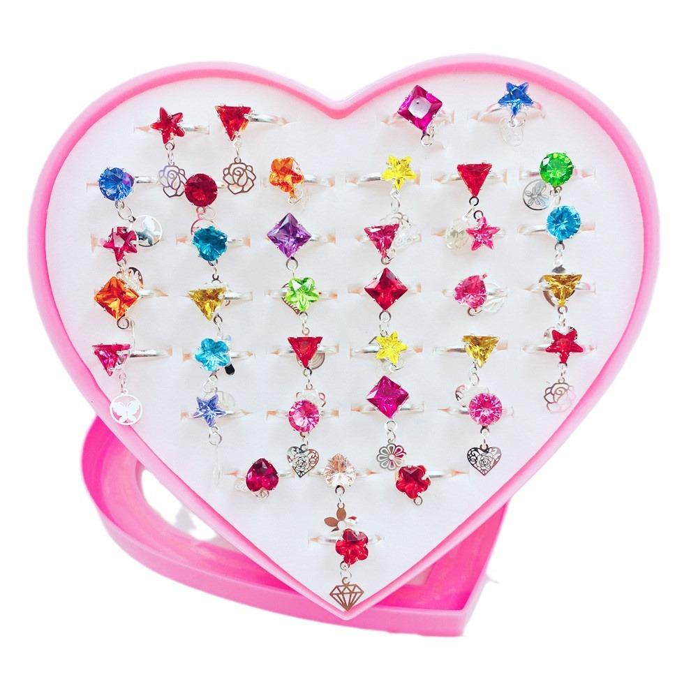 36 шт. Детское кольцо, милые безделушки для принцессы, игрушка для маленькой девочки, мультяшное хрустальное кольцо (с коробкой)