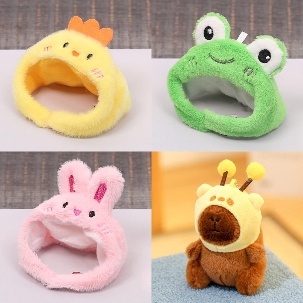 Cartoon CapIbara Keychain with Bee Rabbit Frog Bear Hat Plush Animals Toy Birthday Gift