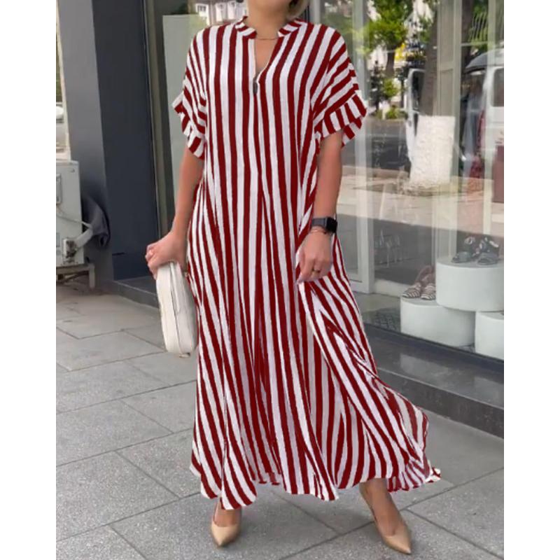 Women's Spring Summer Stripe Printed Split Swing Long Dresses