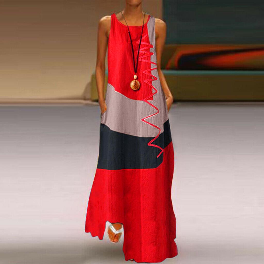 Женское повседневное винтажное лоскутное платье макси без рукавов больших размеров в богемном стиле