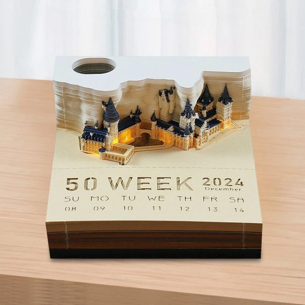 2024 3D Calendar Memo Pad,Led Time Piece Calendar,Creative Desk CalendarNotepad,Paper Carving Sticky Calendar,Craft Desktop Decoration Sculpture Gift