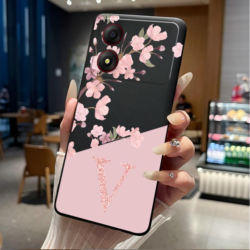Черный чехол для ZTE Blade A34 4G Funda Красивая цветочная печать Инициалы Чехол для телефона Мягкий силикон Защитная задняя крышка