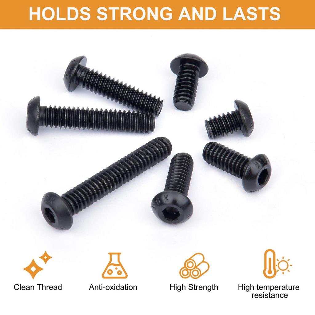 450 шт., черные болты с полукруглым шестигранным углублением под ключ