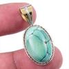 Natural Tibetan Turquoise Gemstone 925 Solid Silver Two Tone Pendant 1.25'' f3K15