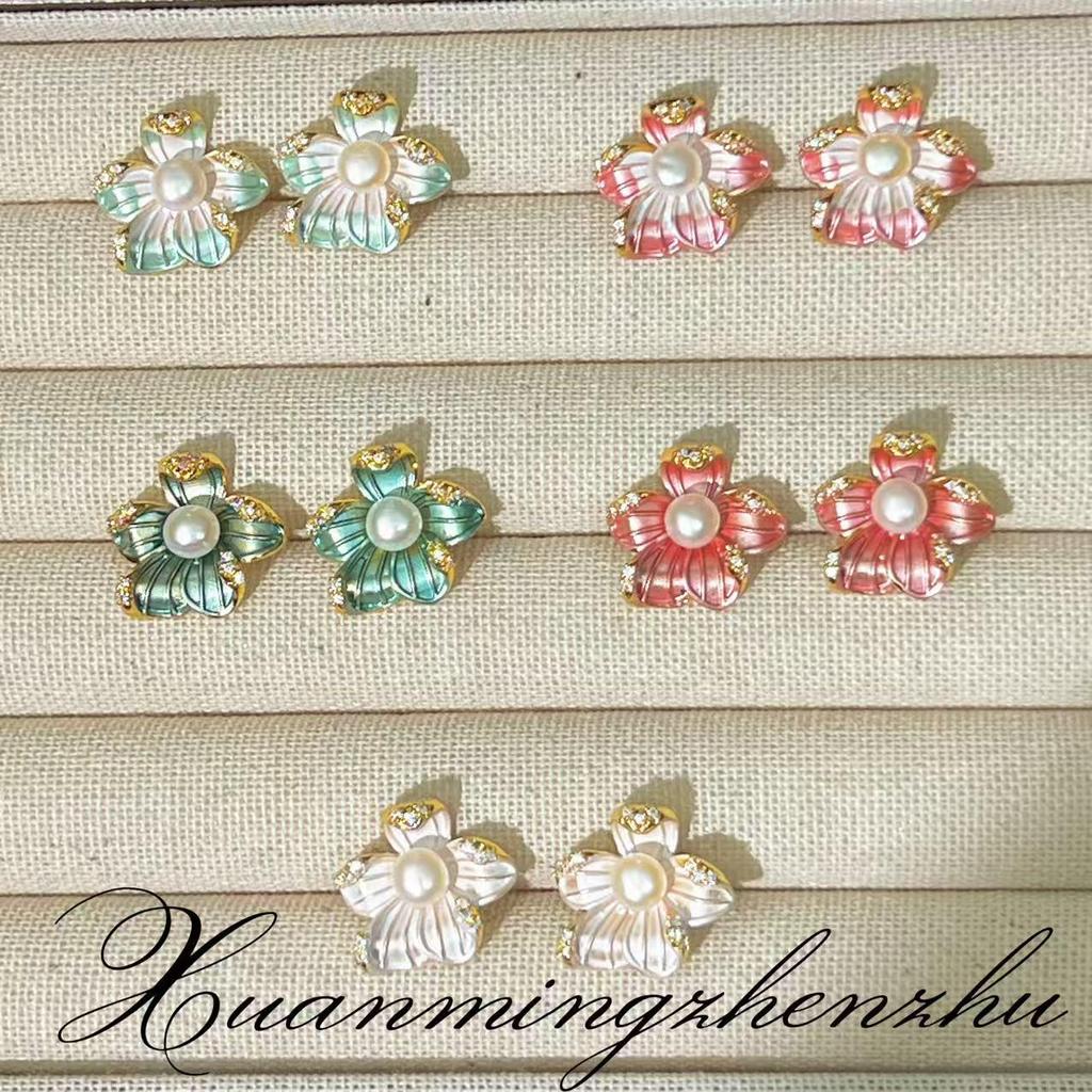 Серьги из натурального пресноводного жемчуга с матовым дизайном цветка, покрытые 18-каратным золотом, с серебряной иглой S925