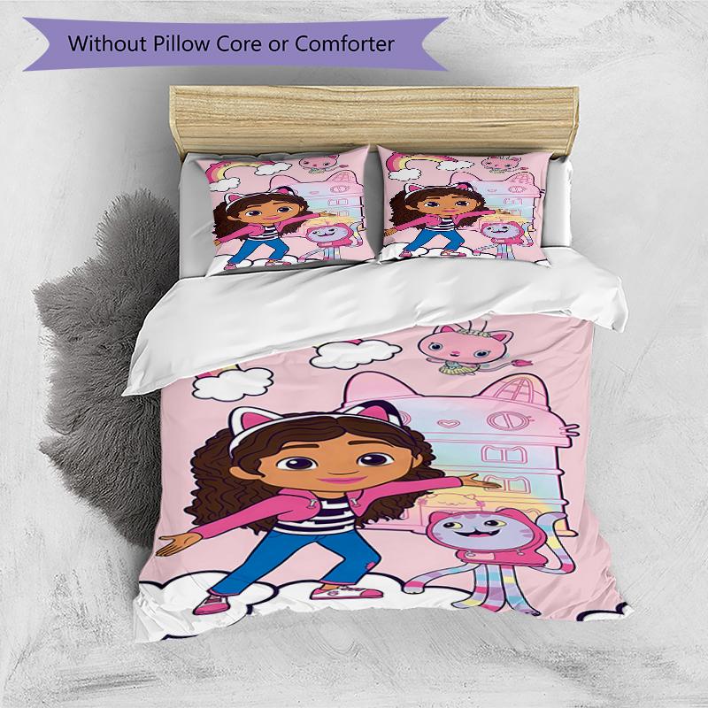3pcs Gaby's Bubble House3 Design Cover Set - HD Printed Bedding with 1 Cover and 2 Pillowcases - Perfect for Home and Dorm Decor