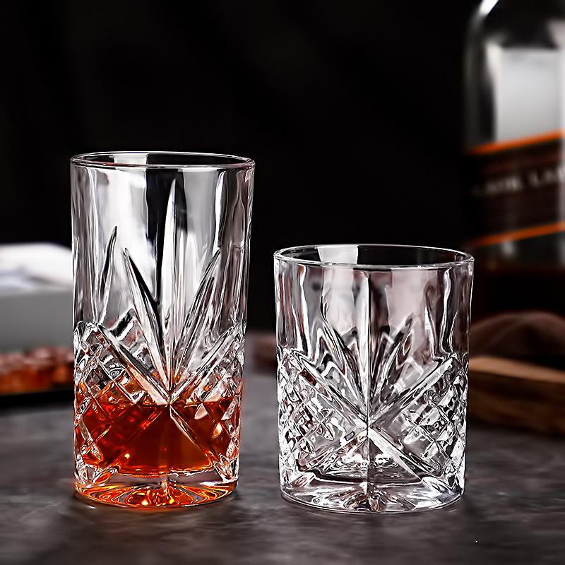 330ml/350ml Carved Whiskey Glass Transparent Wine Glass High End Foreign Wine Glass Exquisite Juice Beverage Mugs Water Bottle