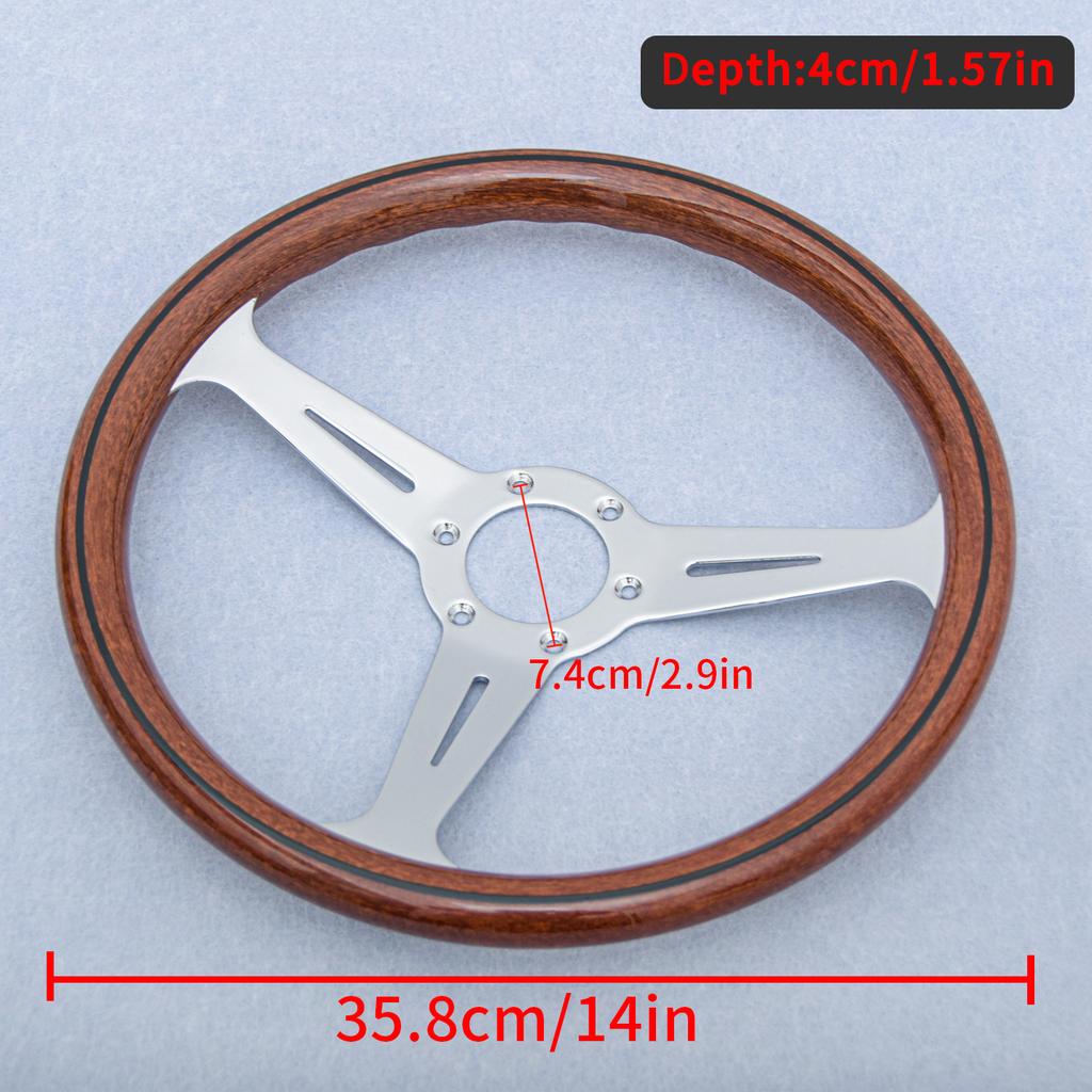 JDM 14inch 358mm Copy Wood Steering Wheel Black Silver Spoke JDM Universal Classic Sports Steering Wheel