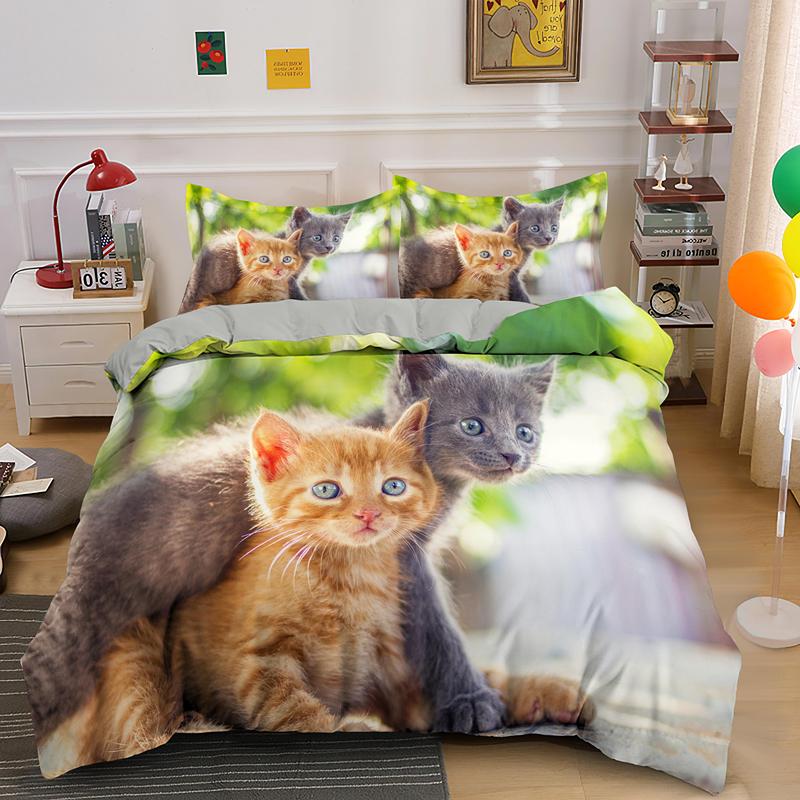 3D Cat пододеяльник комплект Twin Queen King Size милый комплект постельного белья из полиэстера класса люкс для детей девочек взрослых подарок с наволочкой