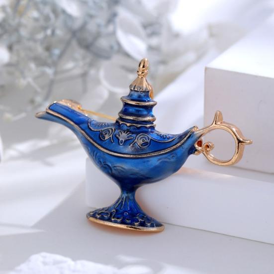Unisex Brooch Retro Exotic Style Arabian God Lamp Glazed Enamel Anti-slip Shoulder Bag Collar Anti-exposure Pin Hat Clothes Pin