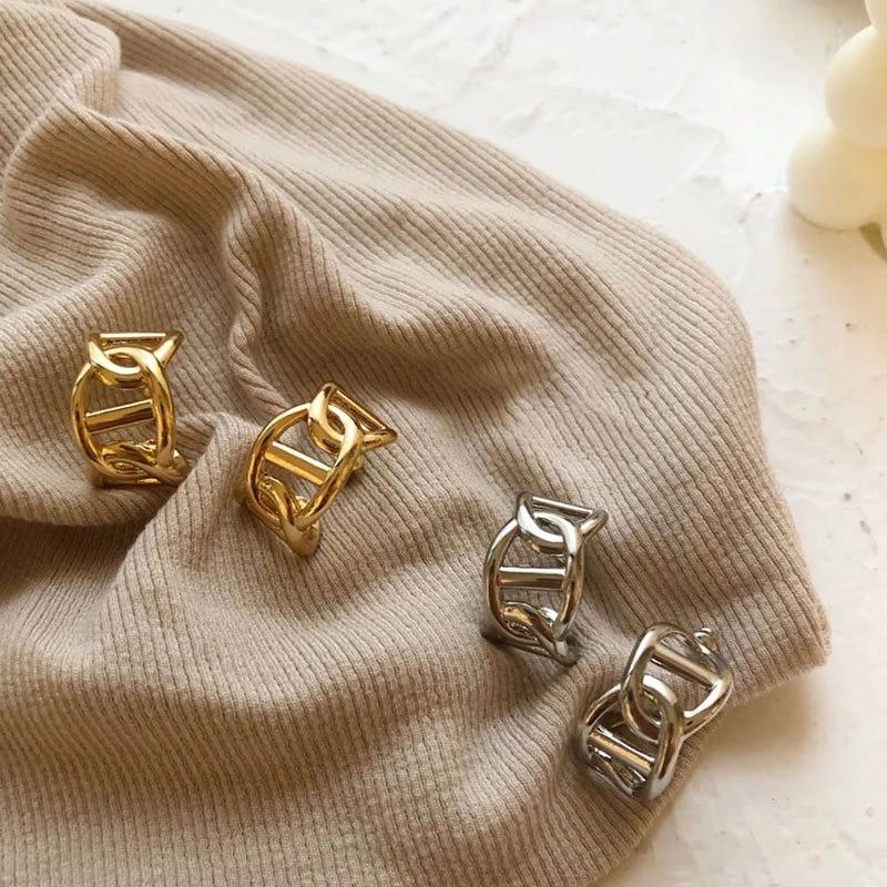 foxanry Серьги-гвоздики серебряного цвета для предотвращения аллергии INS, модные полые геометрические винтажные французские позолоченные ювелирные изделия для вечеринок