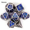 7 Pcs Silver Blue Standard Metal Dice Solid Metal Polyhedral Dice Set Suitable for Role-Playing RPG Board Game Card Game