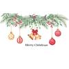 Sofa Background Home Decoration Red Berries Green Plant Branch Window Mural Merry Christmas Wall Stickers Bells Balls Decal