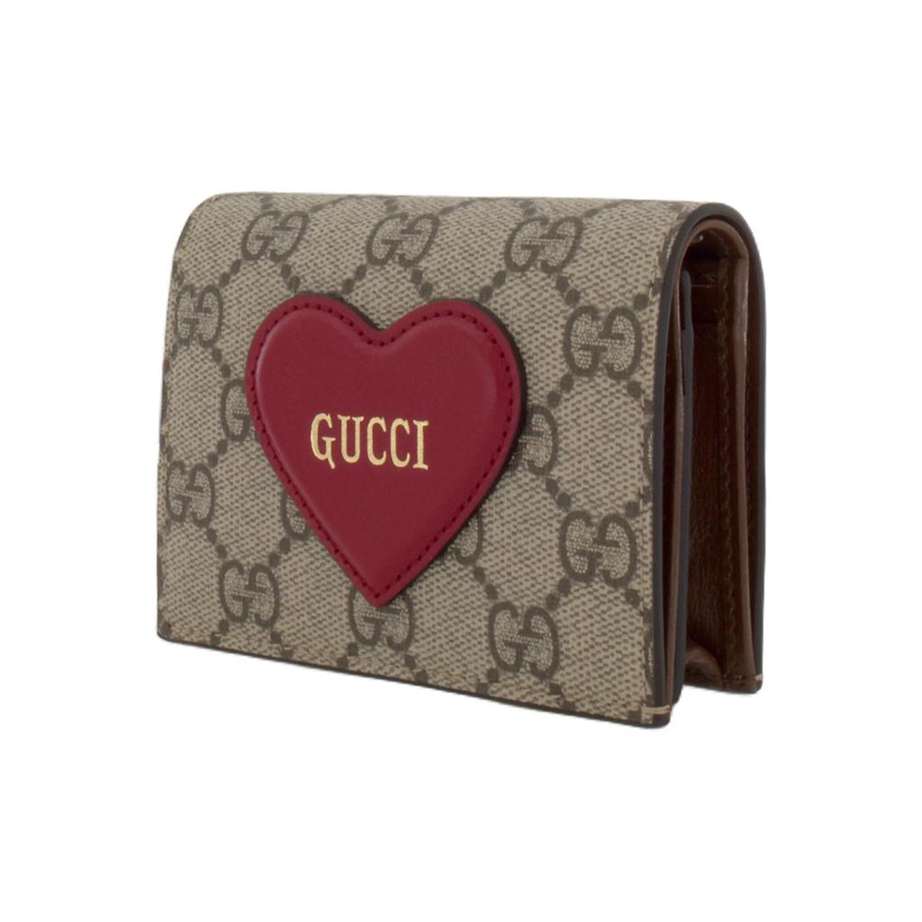 Gucci Коллекция ко Дню святого Валентина Монограммный логотип 3D-акцент в виде сердца Складной вдвое клатч Канвасовый держатель для карт Женский стиль Коричневый