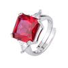 Jewelry Copper Bottom Gold-Plated Simulation Emerald Red Corundum Luxury Inlaid Square 12 * 12 Retro Ring Women