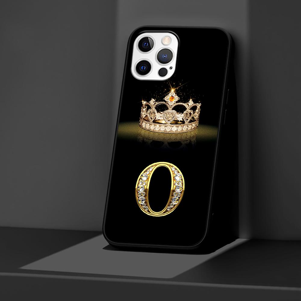 Чехол для Apple iPhone 14 11 13 12 Pro Max XR 7 8 + SE 2020 XS 6 6s Plus 5 5s, черный силиконовый чехол для телефона с бриллиантовой короной и буквой