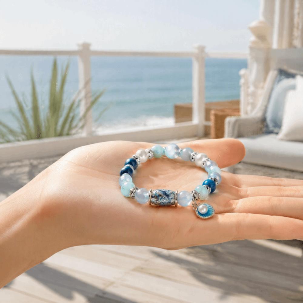 Crystal Sea Turtle Bracelet Pendant Floral Print Beaded Jewelry For Women Men