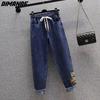 2023 Plus Size Autumn Jeans Long Pants Women Elastic Loose Vintage Blue Casual Pattern High Waist Basic Female Basic Trousers