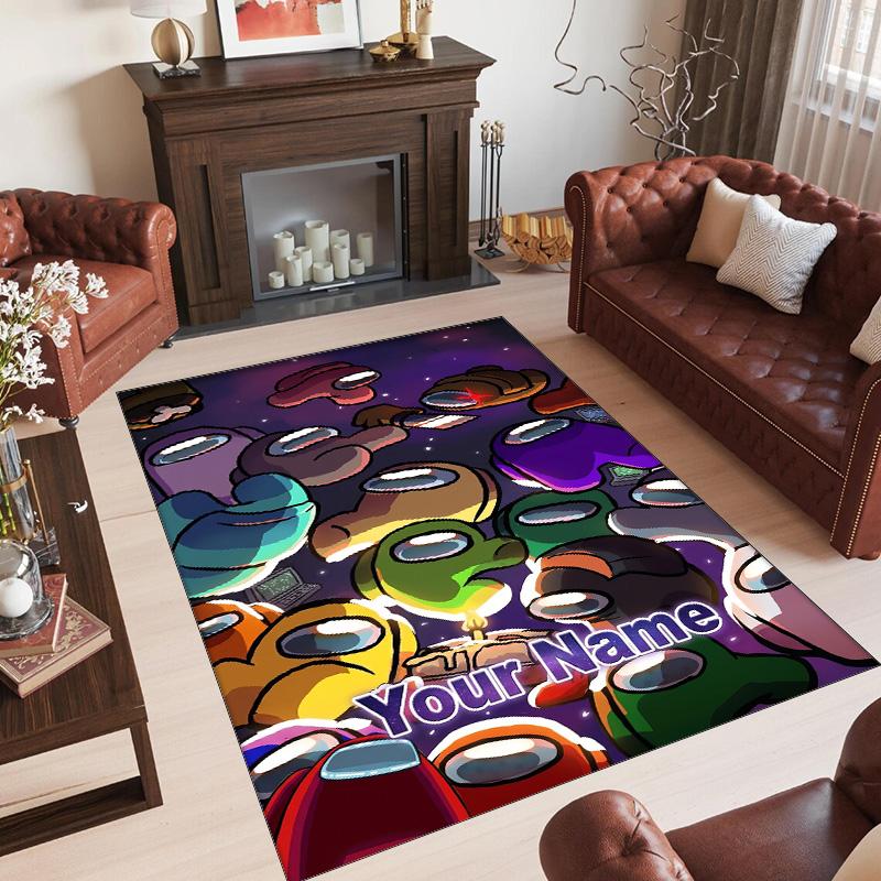 Personalized Crystal Velvet Carpet Custom Name Text,Among Us Anti Slip Area Rug For Home Decoration