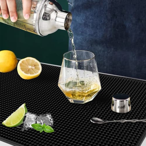excovip Bar Mat, Stylish, Draining, Kitchen, Soft, Durable, Scratch-Resistant, Washable, Non-Slip, PVC, 60x15 cm, Black, 9016