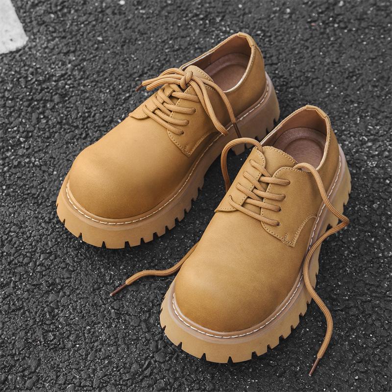 Большие туфли дерби с толстой подошвой, высокие, в британском стиле, низкие, большие желтые ботинки, повседневные, кожаные туфли 1330-J