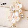 Gold Tone Floral Dangles 1 Pair Flower Dangle Drop Earrings for Women, Pink Delicate Gift Her with Rhinestone Teardrop Charm, Statement Jewelry