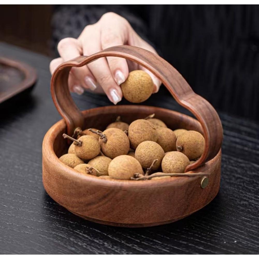 1PC Plate With Handles  15*15*4cm Walnut Wood Handheld Chinese Style Tea Pastry Nut Fruit Tray Solid Wood Snack Tableware