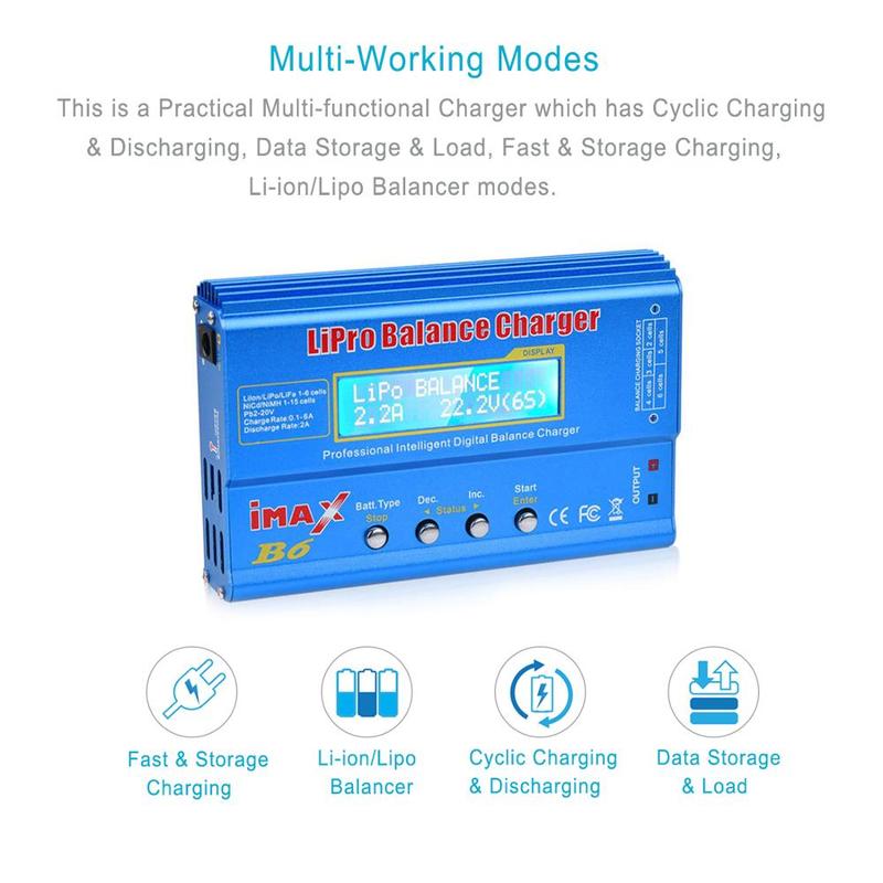 IMAX B6 80W Multi-function Battery Charger For Lipo Li-ion LiFe NiMh Ni-Cd PB XT60 Tamiya RC Balance Discharger+15V 6A Adapter