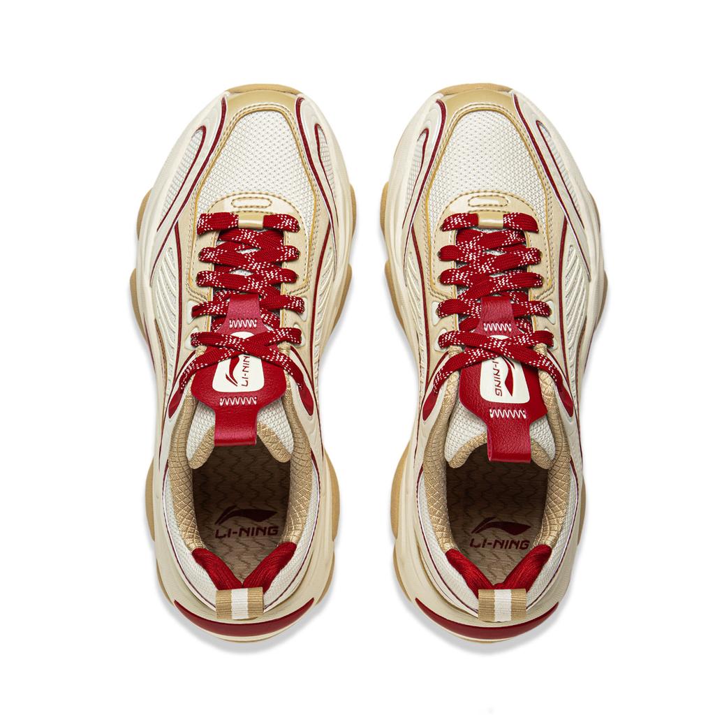 Li Ning Нескользящие Устойчивые к истиранию Низкие Повседневные Туфли Женские Бежевый Красный AZGV012-4