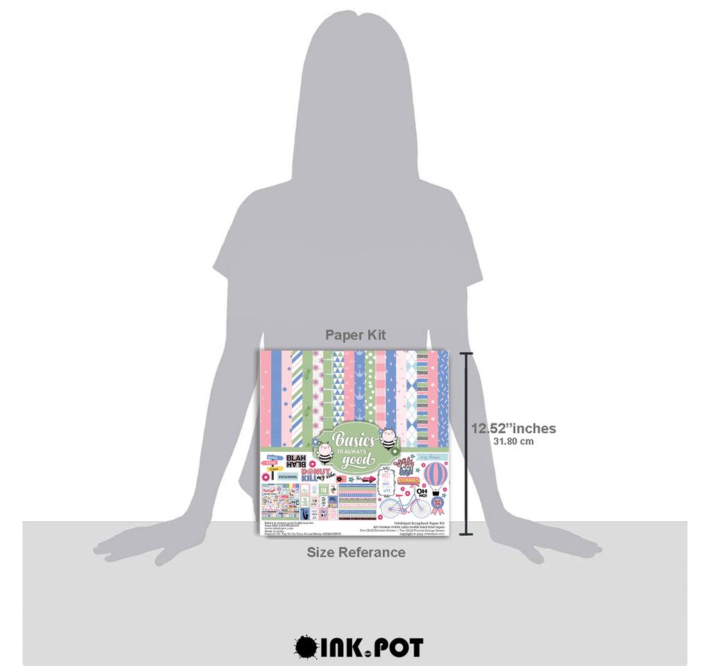 Inkdotpot Basics Is Always Good, Pastel Theme Collection Double,Sided Scrapbook Paper Kit Cardstock 12"x12"- 16 Pages