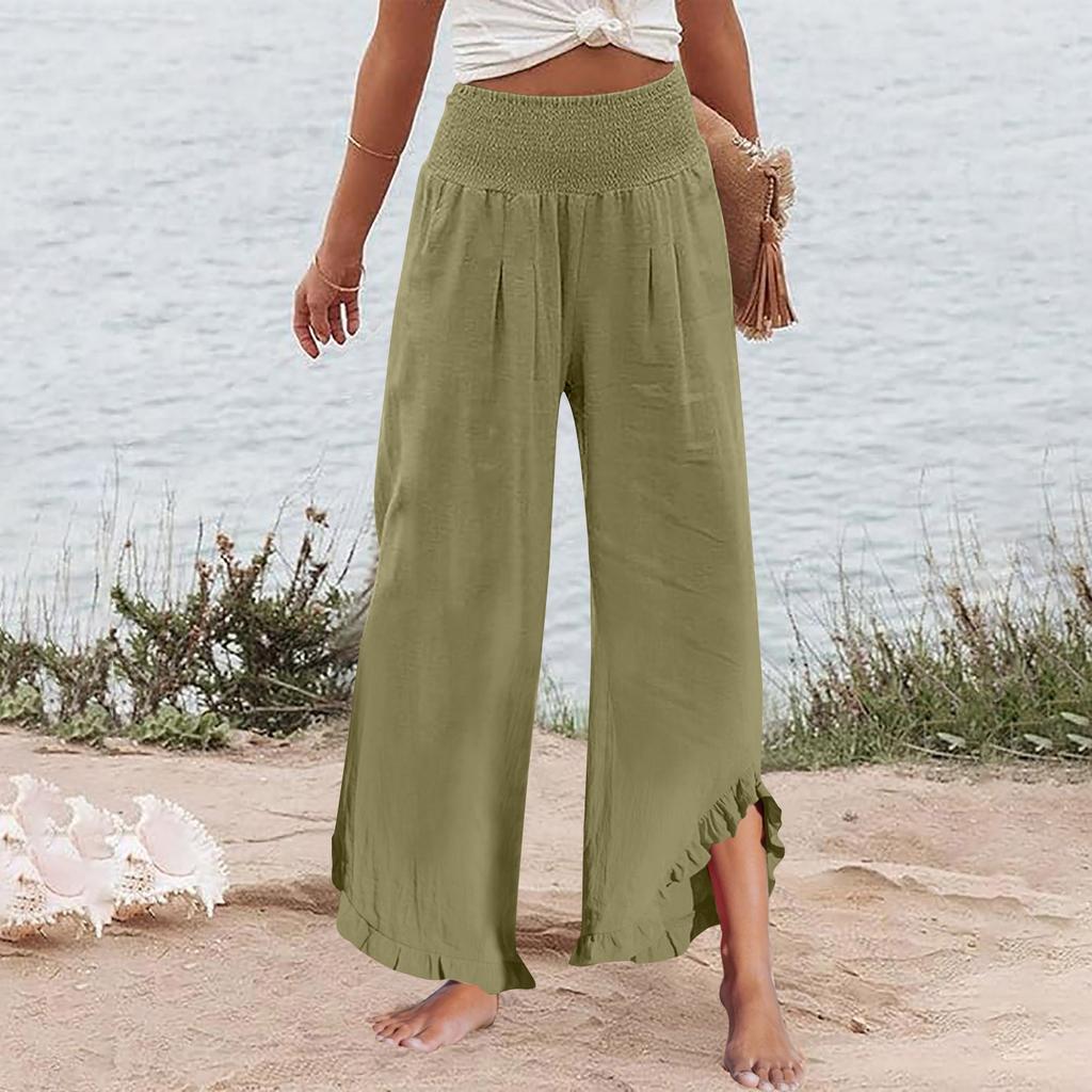Womens Palazzo Pants Summer Casual Flowy Wide Leg Trousers Beach Travel Vacation Outfits
