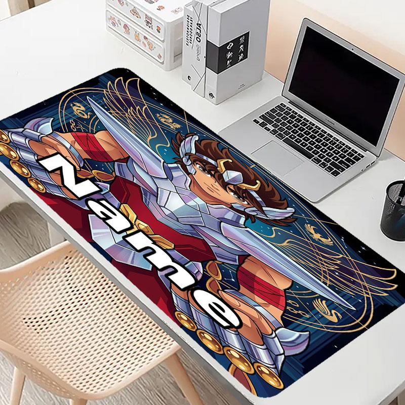 Custom Name Personalized Saint Seiya Pattern Mousepad, Laptop PC Desk Mat, Decorative Desk Mat for Home Keyboard Pad Gift