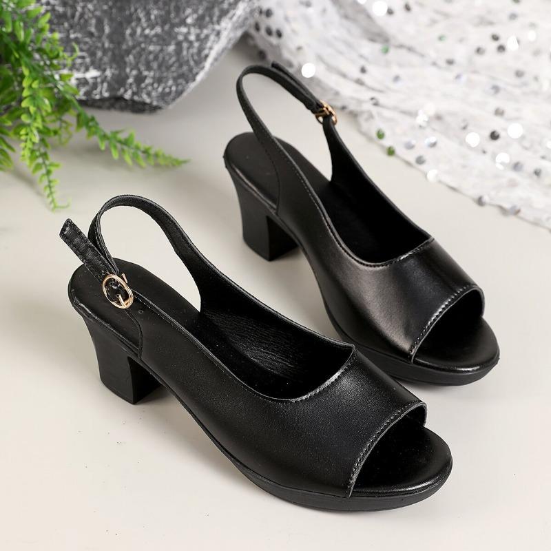 Sandals Women's Medium Heel Summer New High Heel Fashion Thick Heel Fish Mouth Thick Sole Waterproof Table Women's Shoes