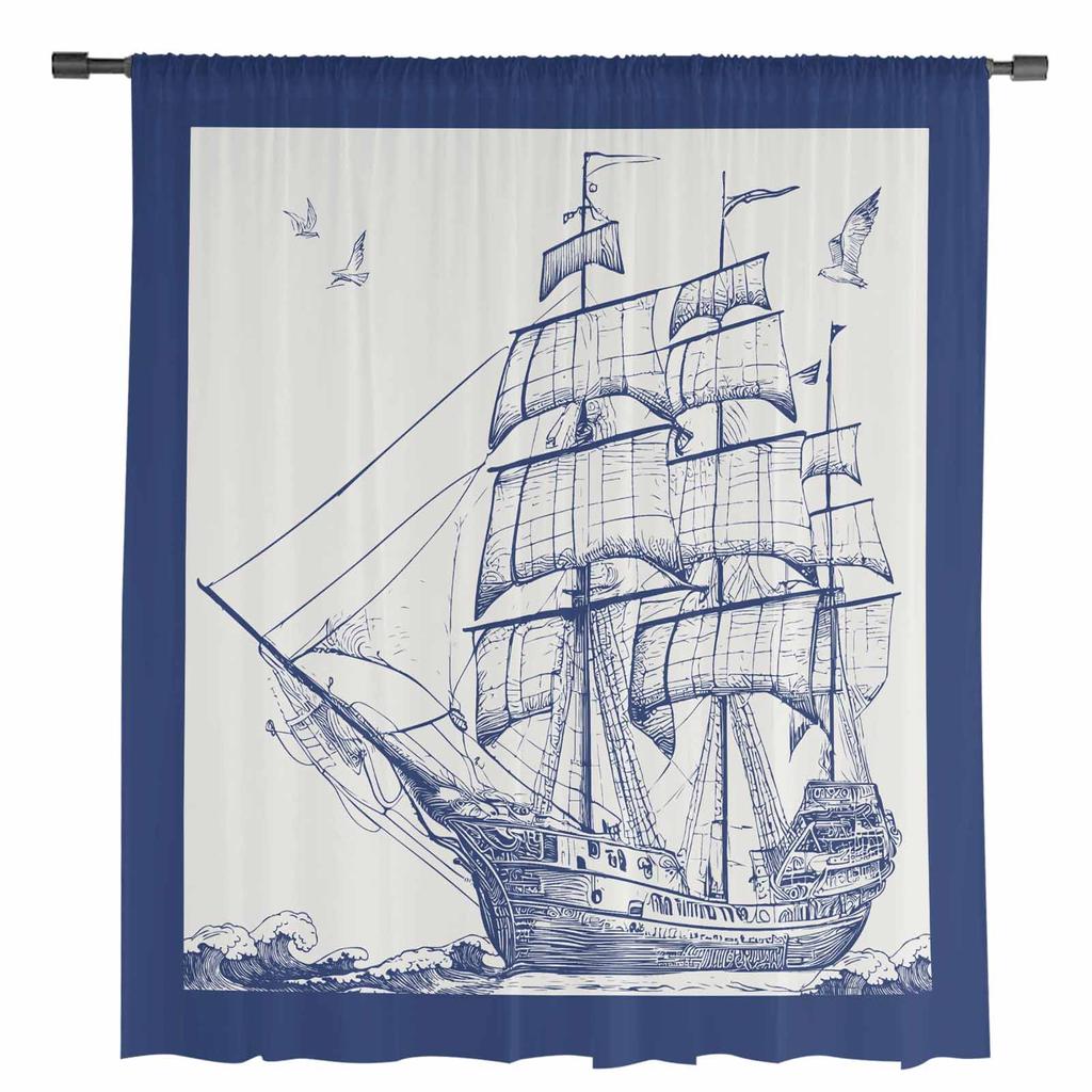 Винтажный парусник Чайка Прозрачные шторы для украшения гостиной Оконные шторы для кухни Тюлевые шторы из вуали и органзы