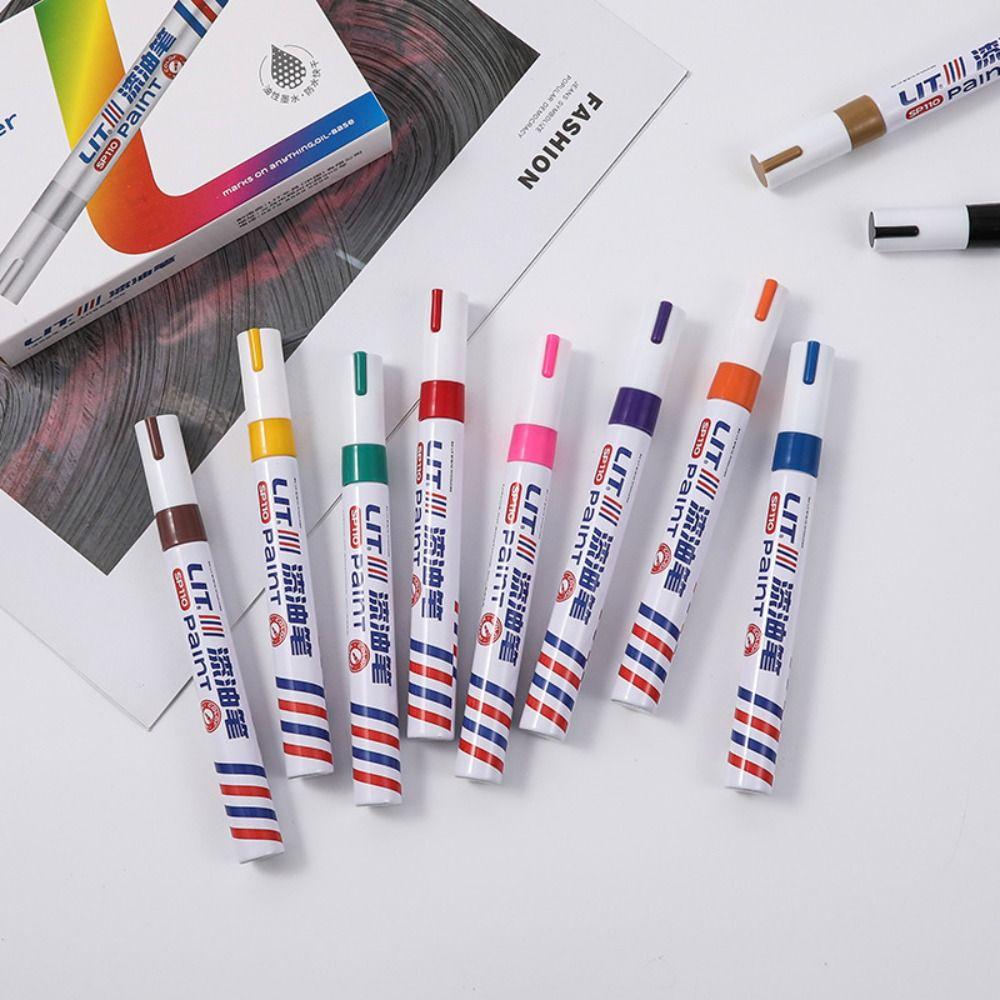 12 Colors Paint Marker Permanent Brush Pen Portable Oil-based Colored Drawing Marker Wood
