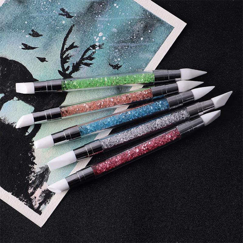 Набор силиконовых ручек для лепки и тиснения ногтей - 5 шт. с мягкими наконечниками и стразовым держателем