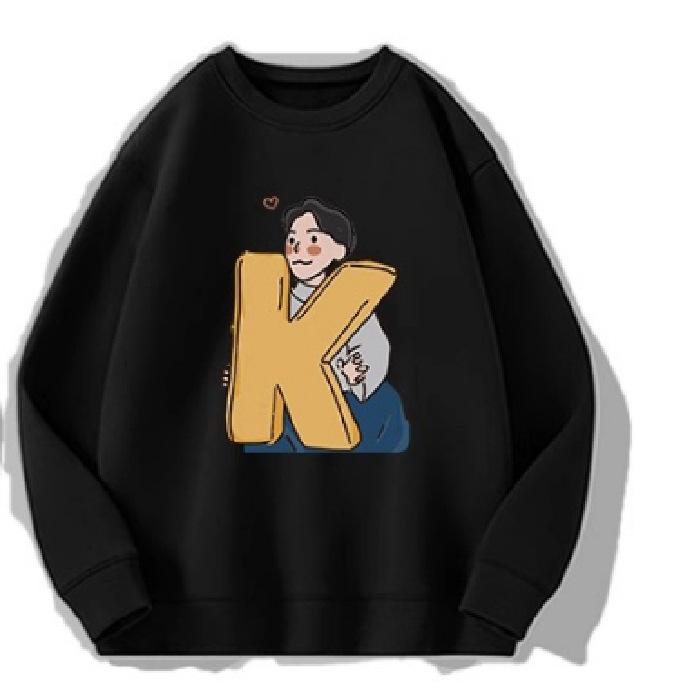 Autumn and Winter Round Neck Plus Size Loose Women's Couples Wear Padded Long Sleeve Pullover