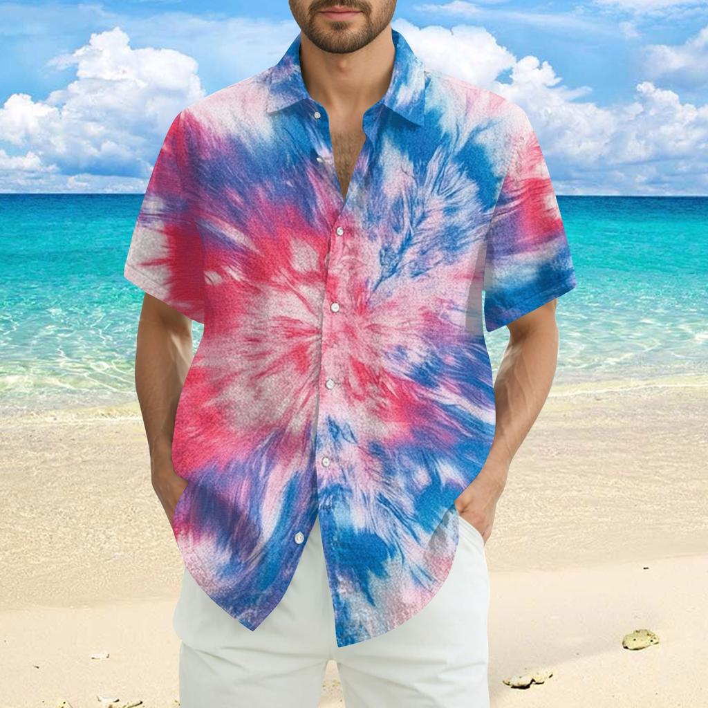 Men's Fashion Loose Tie-Dye Printed Short Sleeve Beach Shirt