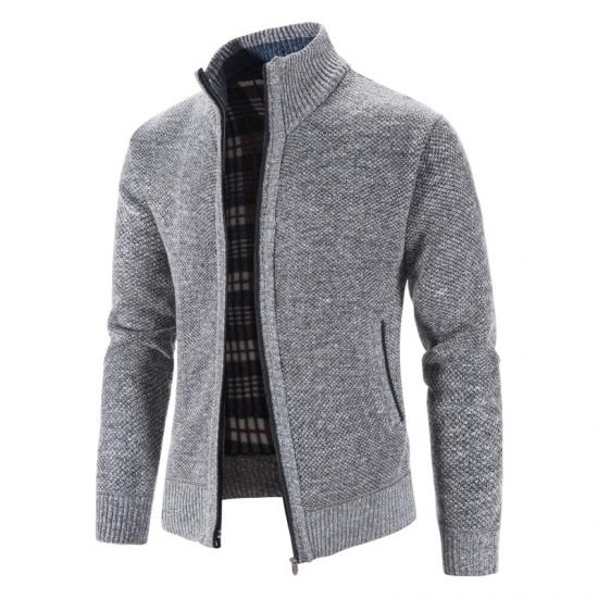 2024 Autumn/Winter New Plush and Thickened Stand Collar Jacket Jacket Half High Neck Knitted Cardigan Sweater for Men